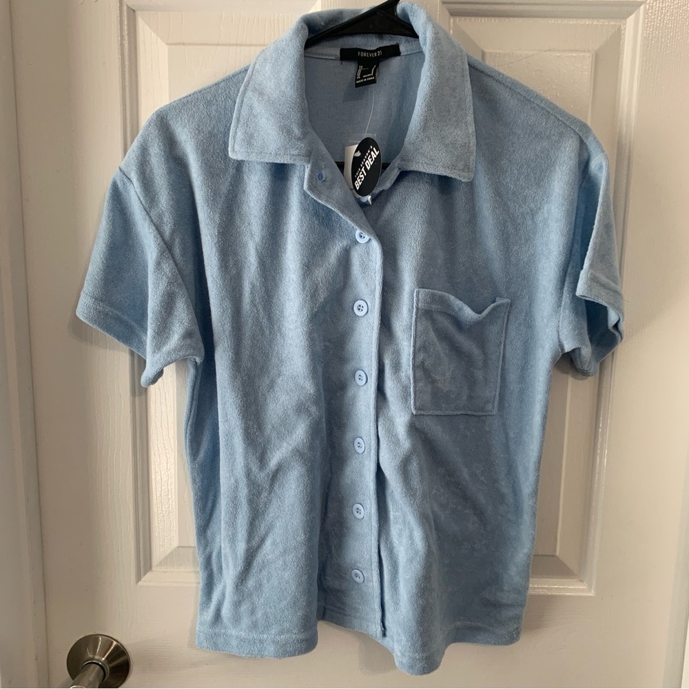 Forever 21 Terry Top Baby Blue NWT Small